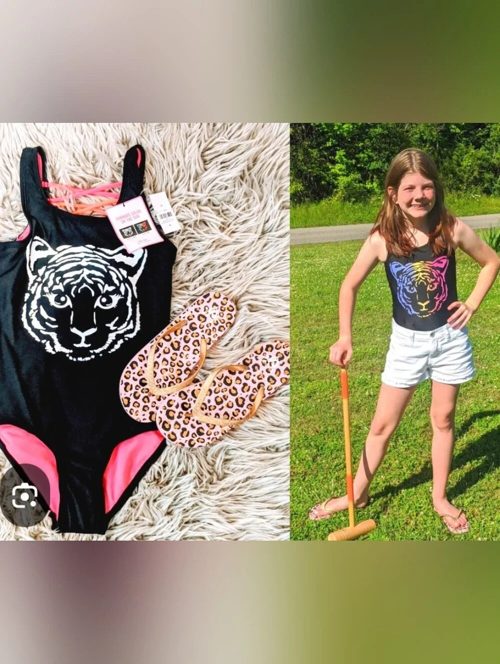 Justice Color Changing Tiger UPF 50+ One Piece Swimsuit